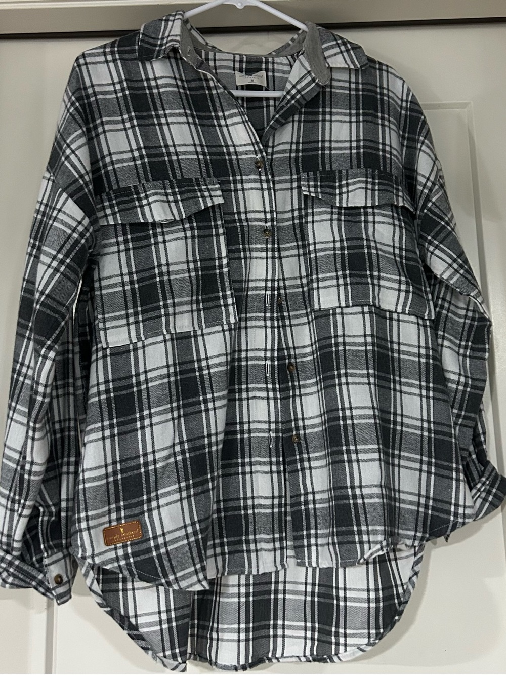 Simply southern gray  and White Plaid Button-Up Shirt